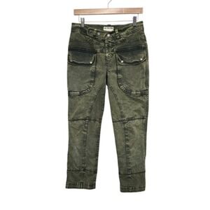 We The Free Jeans Womens 6 Green Cargo Moto Utility‎ Front Snap Pockets Zip Back